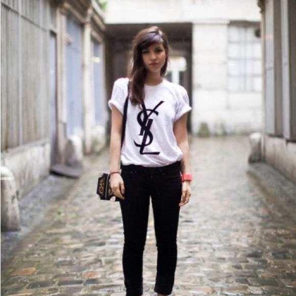 Tops - YSL White T-Shirt with Black Logo